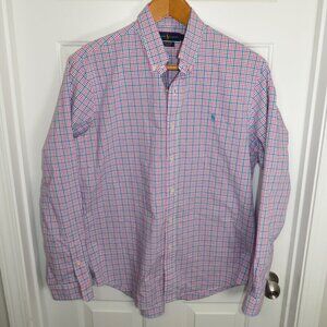 Polo Ralph Lauren Shirt Mens LG Stretch Long Sleeve Pony Shirt Pink/Blue/White